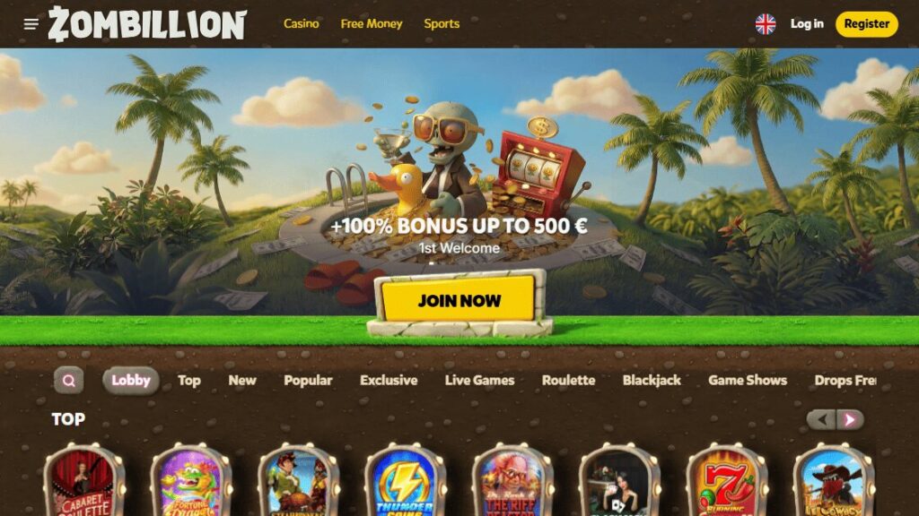 homepage van de goksite zombillion zonder cruks controles